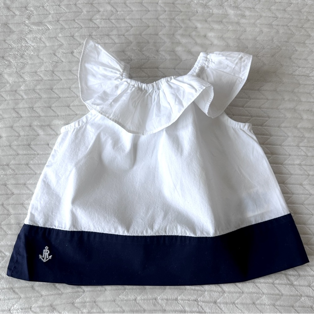 RALPH LAUREN Blouse | size: 6 months | color: white and blue